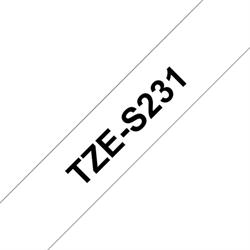 BROTHER TZe S231 tape 12 mm, Sort tekst på Hvid lamineret tape, 8 m.